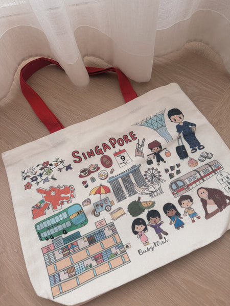 Busy Mat Little Red Dot Hand-Drawn Canvas Tote