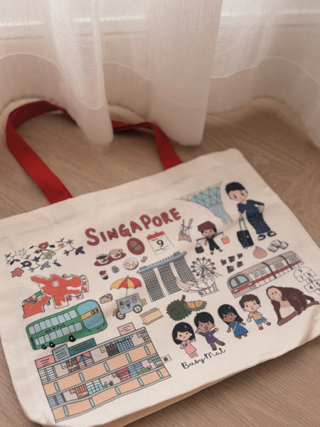 Busy Mat Little Red Dot Hand-Drawn Canvas Tote