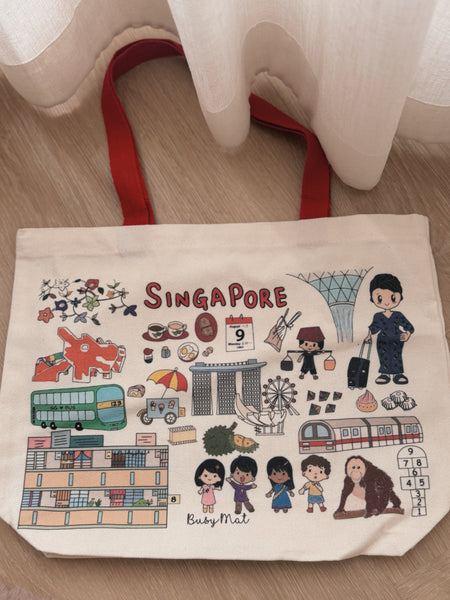 Busy Mat Little Red Dot Hand-Drawn Canvas Tote